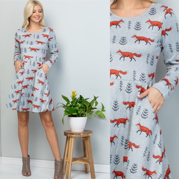 LA Soul Dresses & Skirts - 🦊Fox Prints Long Sleeves Tunic Sweater Dress